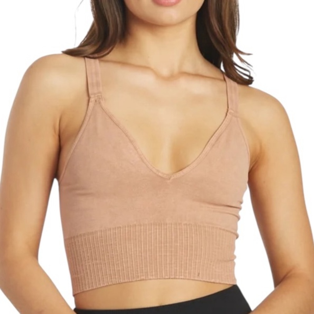 Free People FP Movement Good Karma Crop Top Sports Bra in Desert Dune